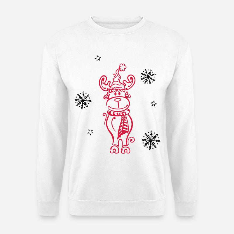Elch, Rentier mit Schneeflocken und Sternen - Unisex Pullover - Weiß