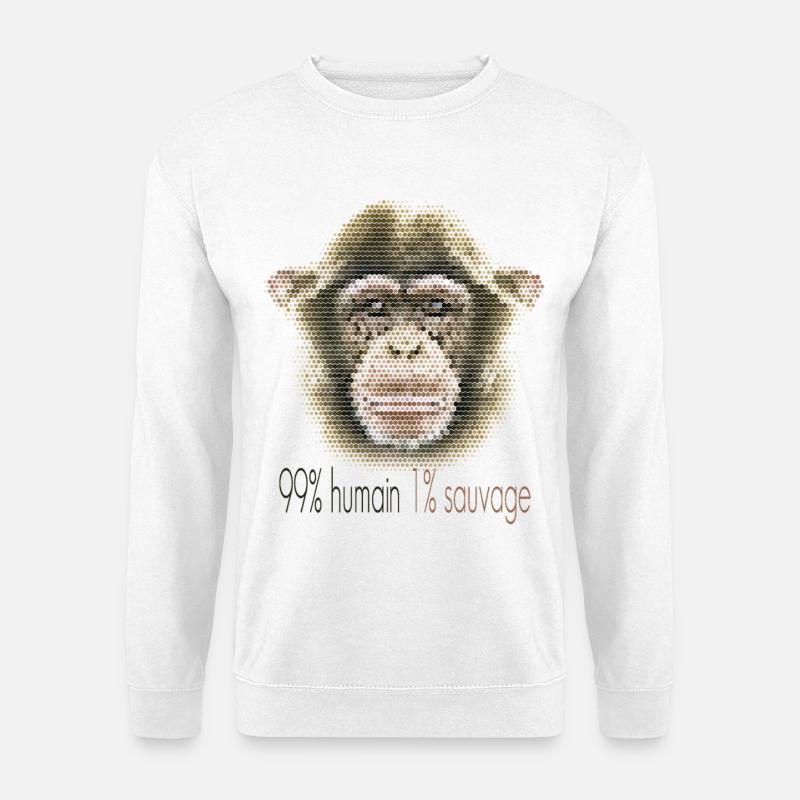 Schimpansengesicht – 99% Mensch 1% Wild - Unisex Pullover - Weiß