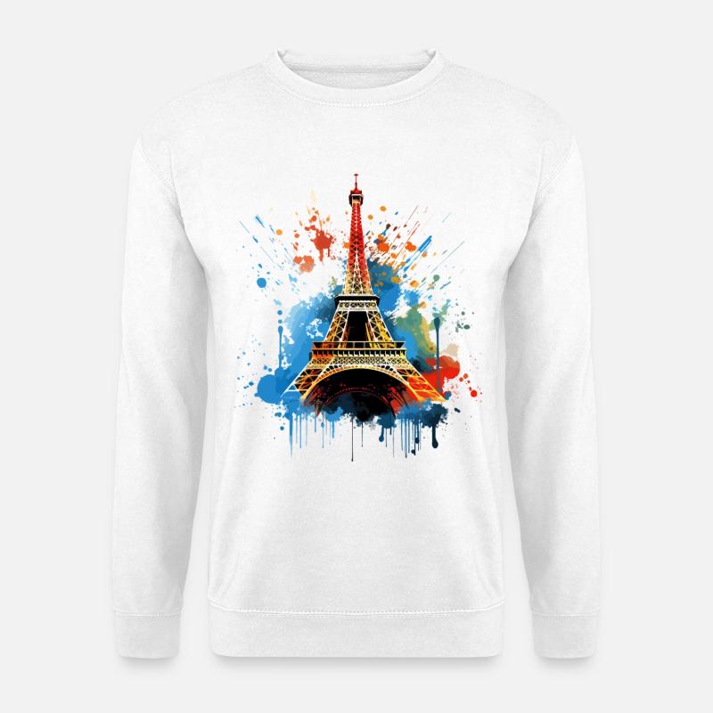 Paris Eiffeltårnets Skyline Frankrig Splash Farverig - Unisex sweater - hvid