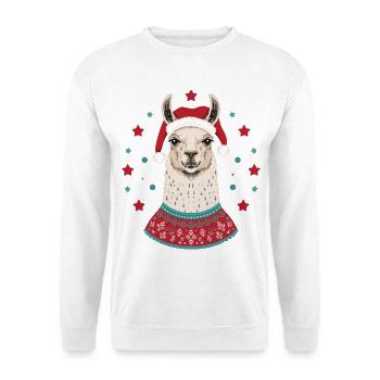 Weihnachtslama mit Mütze & Pullover - Unisex Pullover - Weiß - Vorne - Alina (178cm) & Michal (187cm)
