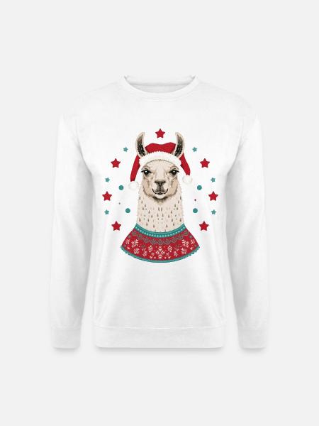 Weihnachtslama mit Mütze & Pullover - Unisex Pullover - Weiß