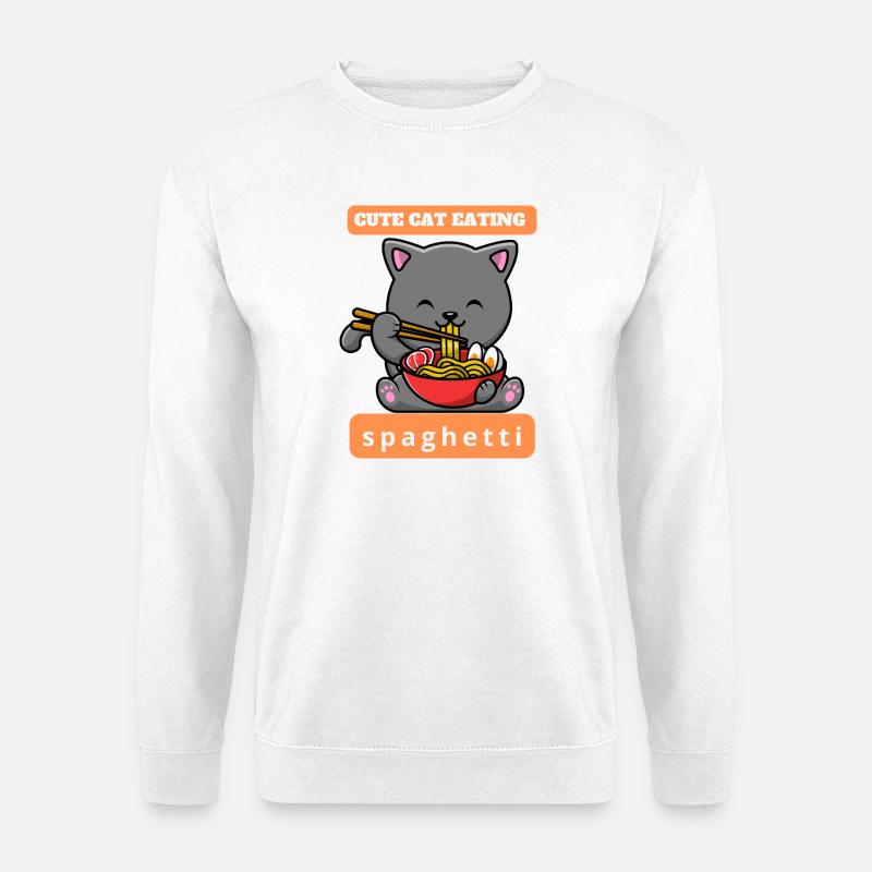 Lustige Katze isst Spaghetti - Unisex Pullover - Weiß