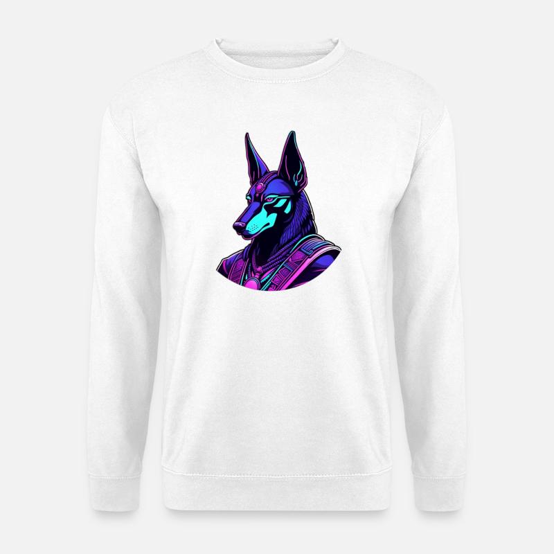 Futuristischer Anubis im Neon-Look - Unisex Pullover - Weiß