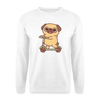 Süßer Mops spielt auf Tretroller - Unisex Pullover - Weiß - Vorne