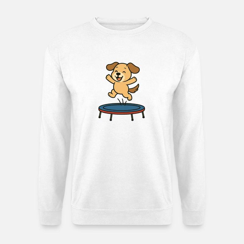 Verspielter Hundewelpe auf Trampolin - Unisex Pullover - Weiß