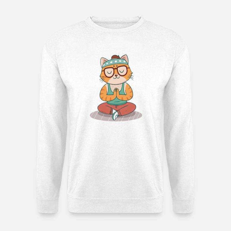 Zen-Yoga-Katze mit Retro-Brille - Unisex Pullover - Weiß