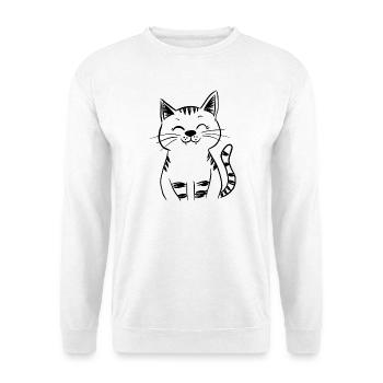 Minimal Smiling Cat Line Art – Happy Kitty - Unisex Sweatshirt - white - Front