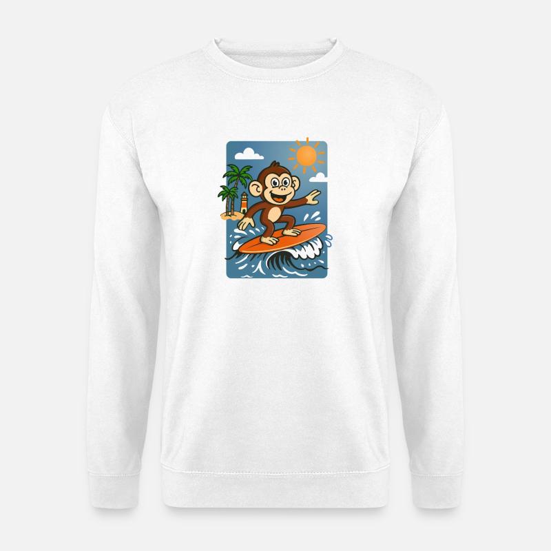 Surfing Monkey Cartoon - Summer Tropical Design - Unisex Sweatshirt - white