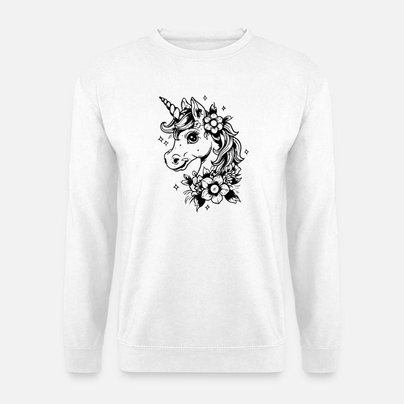 Einhorn mit Blumen - Unisex Pullover - Weiß