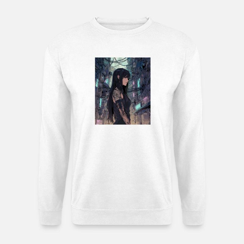 Cybernoir Diva im Neon-Dschungel - Unisex Pullover - Weiß