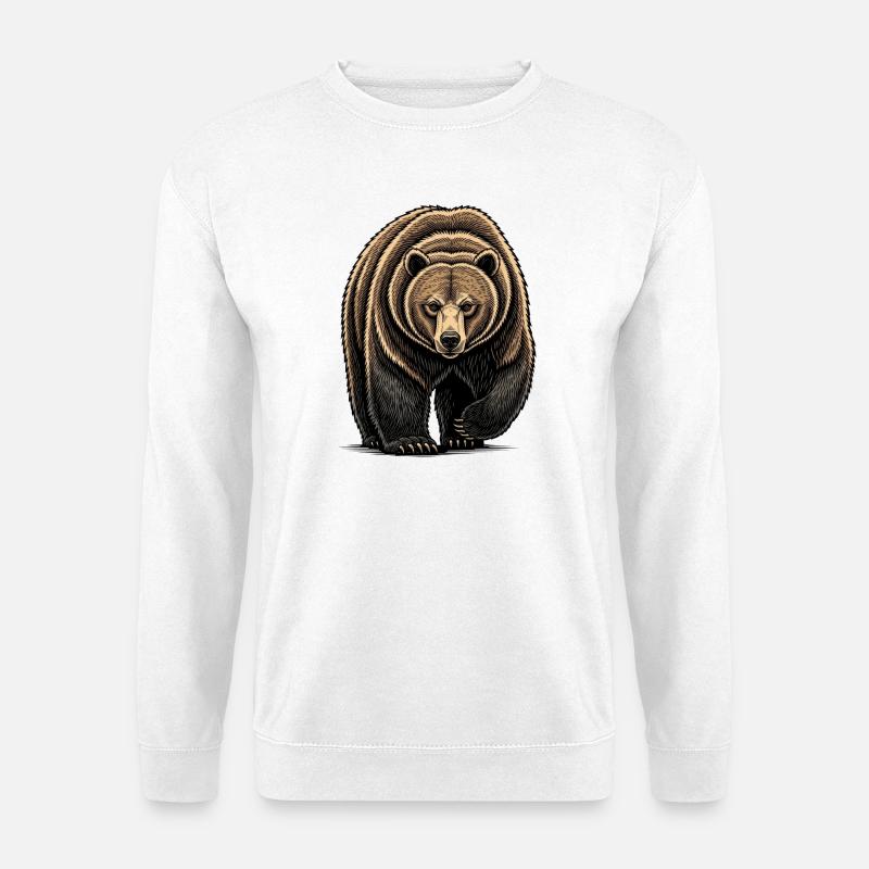 Bear Watcher Linienillustration - Unisex Pullover - Weiß