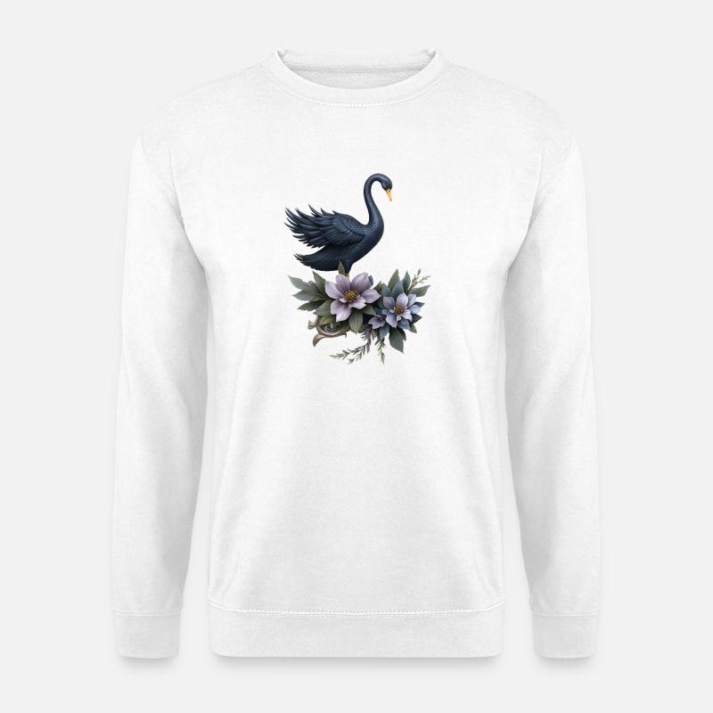 Schwarzer Schwan mit Fliederblüten - Unisex Pullover - Weiß