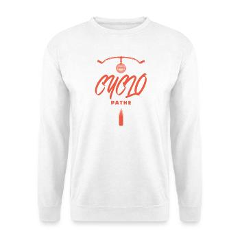 Vintage-Cyclo Pathe, Humor, Radfahrer, Passion-Fahrrad - Unisex Pullover - Weiß - Vorne - Alina (178cm) & Michal (187cm)