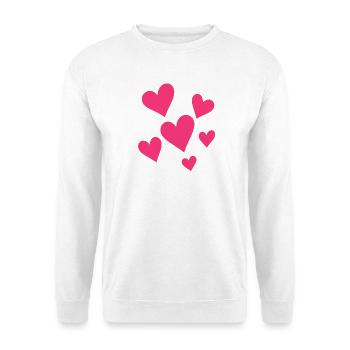 Verstreute Pinke Herzen - Unisex Pullover - Weiß - Vorne - Alina (178cm) & Michal (187cm)