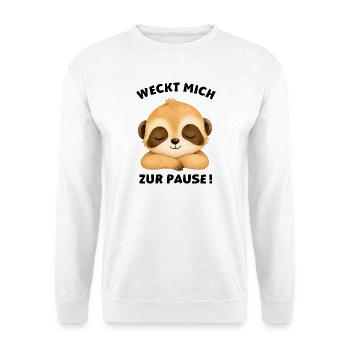 Klassentier Erdmännchen "Weckt mich zur Pause!" - Unisex Pullover - Weiß - Vorne