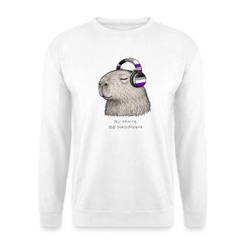 My colors my soundtrack - Capybara asexual colors - Unisex Pullover - Weiß - Vorne - Alina (178cm) & Michal (187cm)