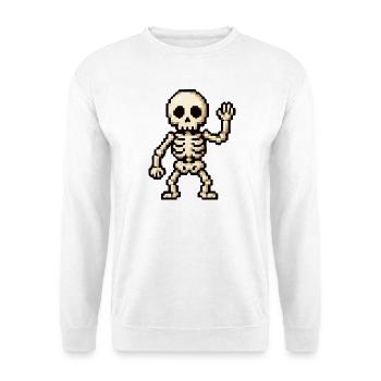 Pixel-Skelett Winken - Unisex Pullover - Weiß - Vorne - Alina (178cm) & Michal (187cm)