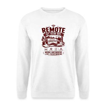 Remote ist kein Ort: Lifestyle - Unisex Pullover - Weiß - Vorne - Alina (178cm) & Michal (187cm)
