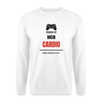 Zocken ist mein Cardio Gaming Zocker Gamer Spruch - Unisex Pullover - Weiß - Vorne - Alina (178cm) & Michal (187cm)