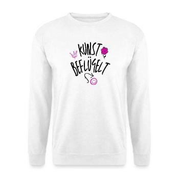 Kunst beflügelt – Pink-schwarzes Graffiti-Motiv - Unisex Pullover - Weiß - Vorne - Alina (178cm) & Michal (187cm)
