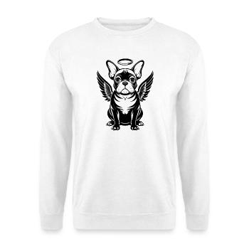 Französische Bulldoggen-Engelsflügel - Unisex Pullover - Weiß - Vorne - Alina (178cm) & Michal (187cm)