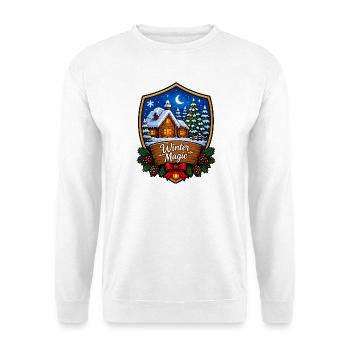 Winterzauberwald Chalet Schild - Unisex Pullover - Weiß - Vorne - Alina (178cm) & Michal (187cm)