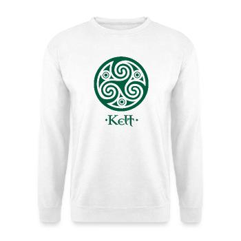 Grünes Triskelion und Schild Kelt - Unisex Pullover - Weiß - Vorne - Alina (178cm) & Michal (187cm)