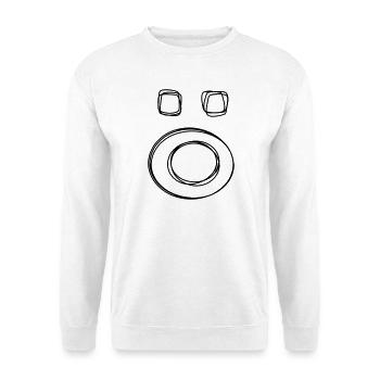 Kleinbuchstabe ö handgezeichnet - Unisex Pullover - Weiß - Vorne - Alina (178cm) & Michal (187cm)