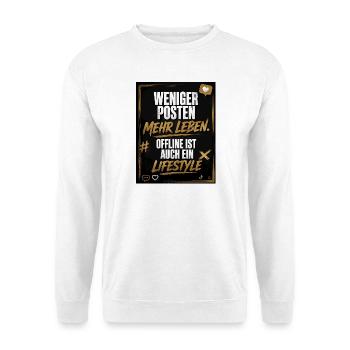 Weniger Posten Mehr Leben - Unisex Pullover - Weiß - Vorne - Alina (178cm) & Michal (187cm)