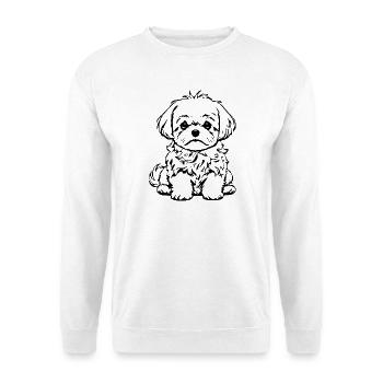niedlicher_malteser_Hund_T-shirt_Geschenk_Hunde - Unisex Pullover - Weiß - Vorne - Alina (178cm) & Michal (187cm)