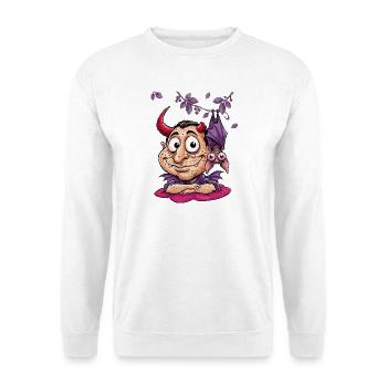 Lustiger Teufel mit Fledermaus - Unisex Pullover - Weiß - Vorne - Alina (178cm) & Michal (187cm)