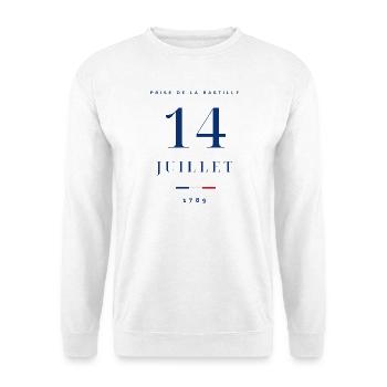 14 Juillet France Logo - Unisex Pullover - Weiß - Vorne - Alina (178cm) & Michal (187cm)