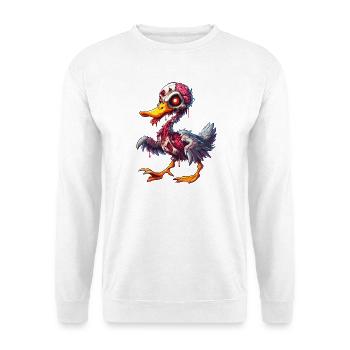 Zombie Ente Gehirn - Unisex Pullover - Weiß - Vorne - Alina (178cm) & Michal (187cm)