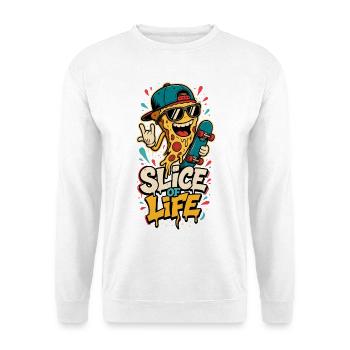 Slice of Life – Pizza mit Skateboard - Unisex Pullover - Weiß - Vorne - Alina (178cm) & Michal (187cm)