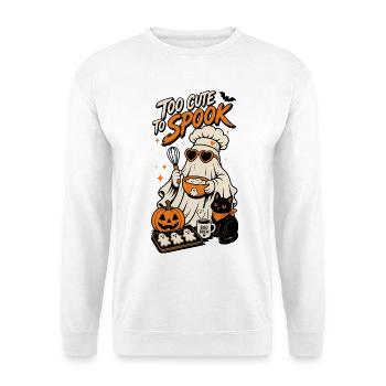 Halloween Backgeist – Too Cute to Spook - Unisex Pullover - Weiß - Vorne - Alina (178cm) & Michal (187cm)