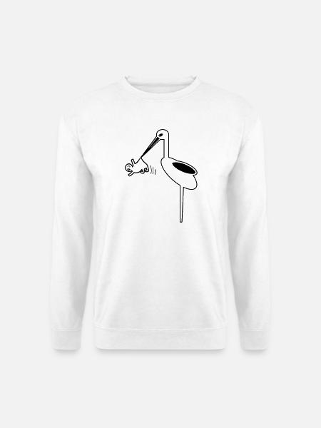Storch mit Baby Hebamme, Klapperstorch Geburt - Unisex Pullover - Weiß