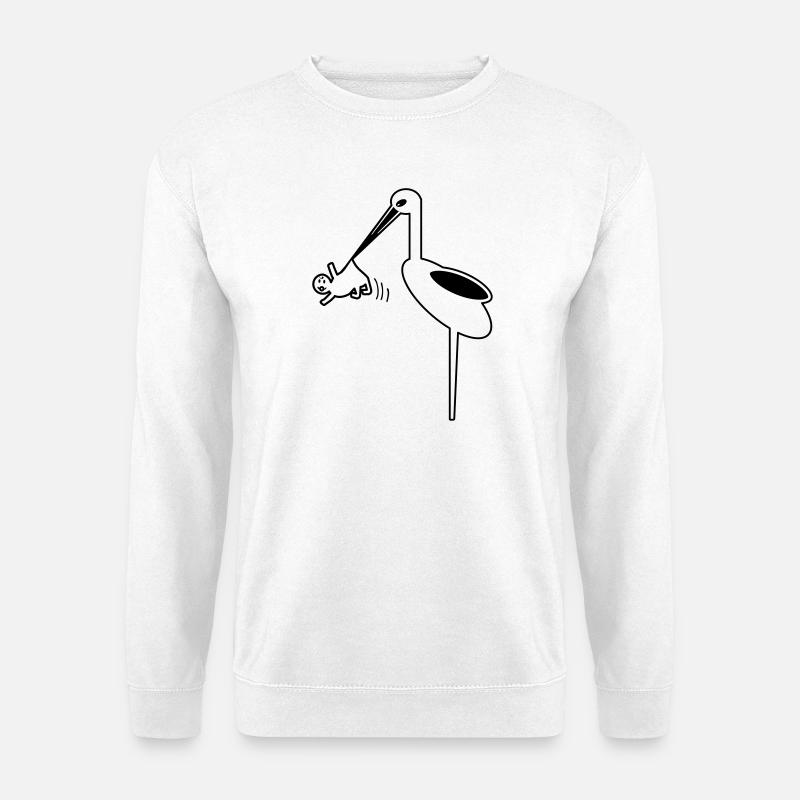 Storch mit Baby Hebamme, Klapperstorch Geburt - Unisex Pullover - Weiß