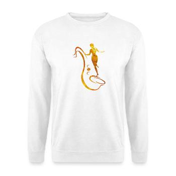 Frau und Saxophon - Unisex Pullover - Weiß - Vorne - Alina (178cm) & Michal (187cm)
