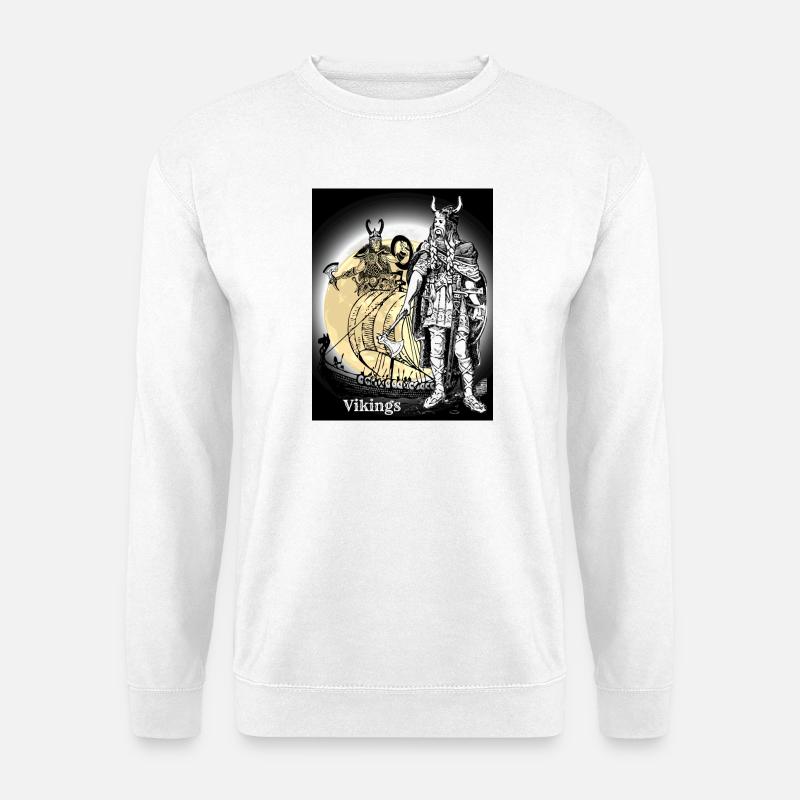 Retro Vikings Drachenboot Mondlicht Illustration - Unisex Pullover - Weiß