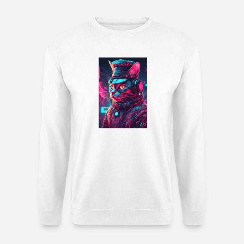 Cyberkatze Astronaut Neon - Unisex Pullover - Weiß