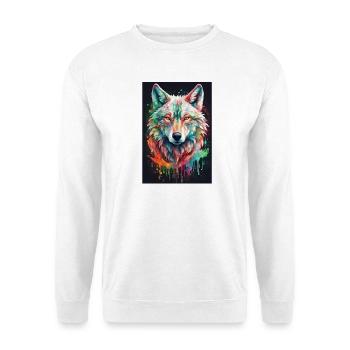 Bunter Wolfkopf Farbexplosion - Unisex Pullover - Weiß - Vorne