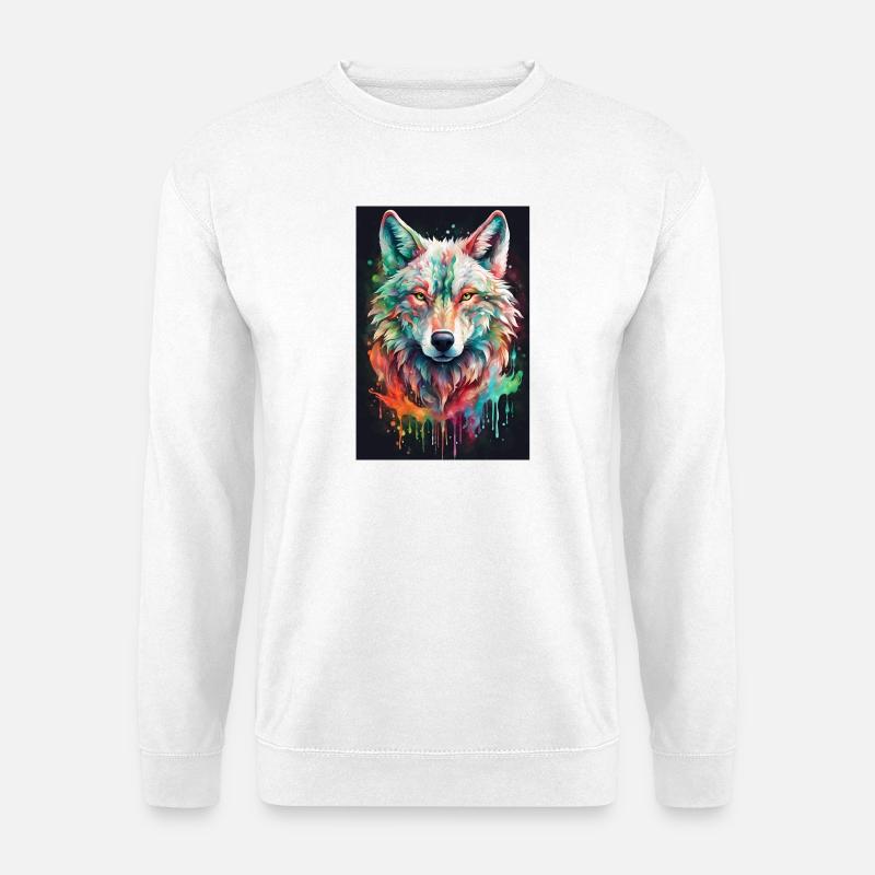 Bunter Wolfkopf Farbexplosion - Unisex Pullover - Weiß