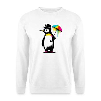 Pinguin mit Hut und Regenschirm für Regen - Unisex Pullover - Weiß - Vorne