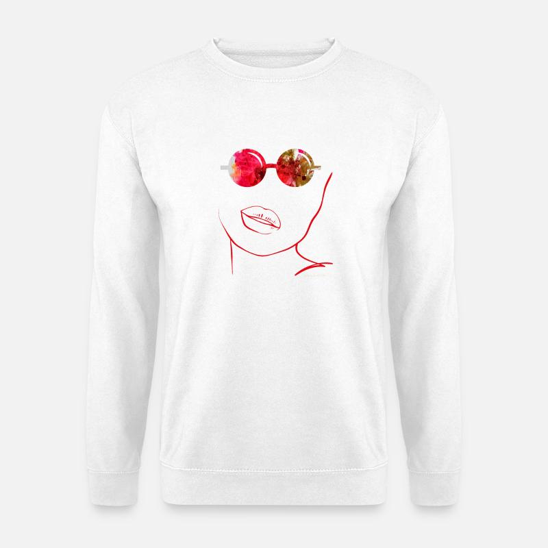 Abstrakte Kunst mit Sonnenbrille und roten Lippen - Unisex Pullover - Weiß