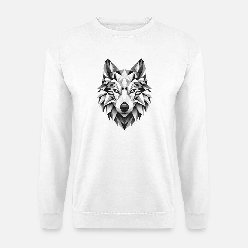 Geometric Wolf Head Polygons Motif - Unisex Sweatshirt - white