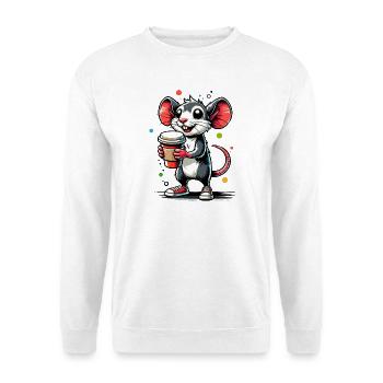 Cartoon einer fröhlichen Maus mit Kaffee - Unisex Pullover - Weiß - Vorne
