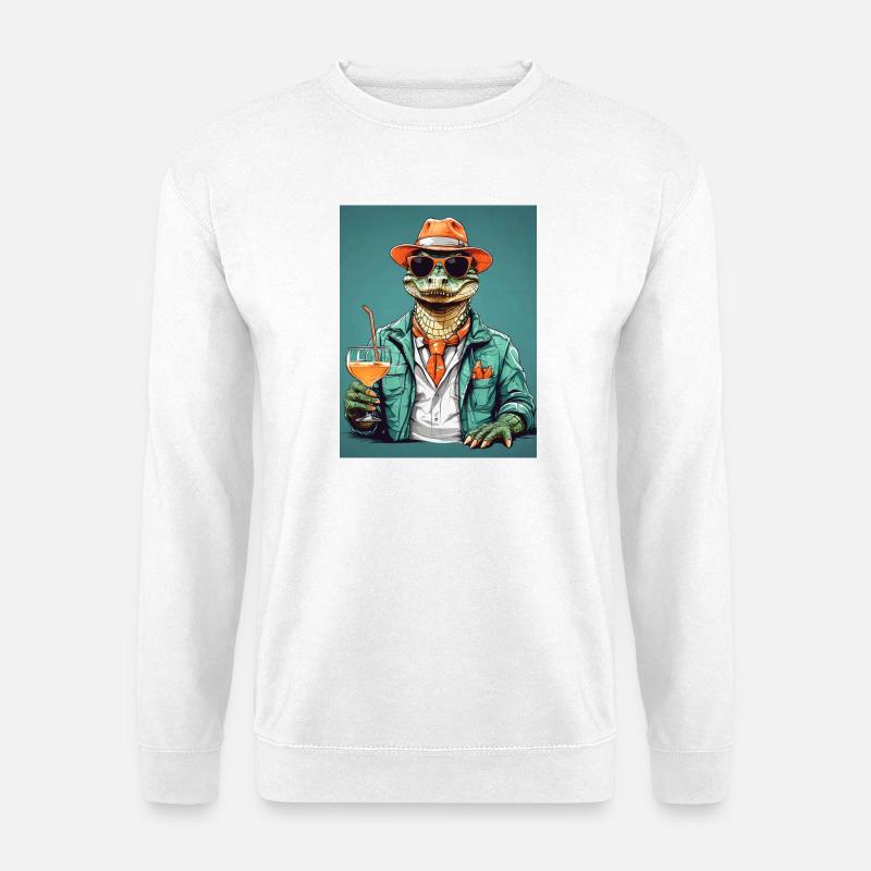 Cooler Alligator mit Cocktail - Unisex Pullover - Weiß