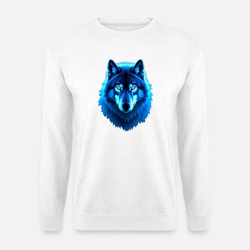 Blaues Wolfsleuchten - Unisex Pullover - Weiß