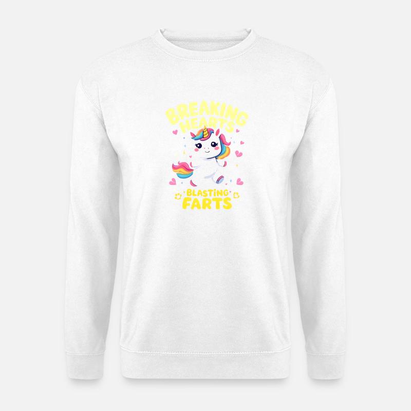 Breaking Hearts Blasting Farts Unicorn - Unisex Pullover - Weiß