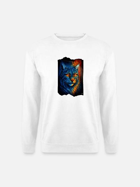 Mystische Luchs Wildkatze im Feuerlicht - Unisex Pullover - Weiß